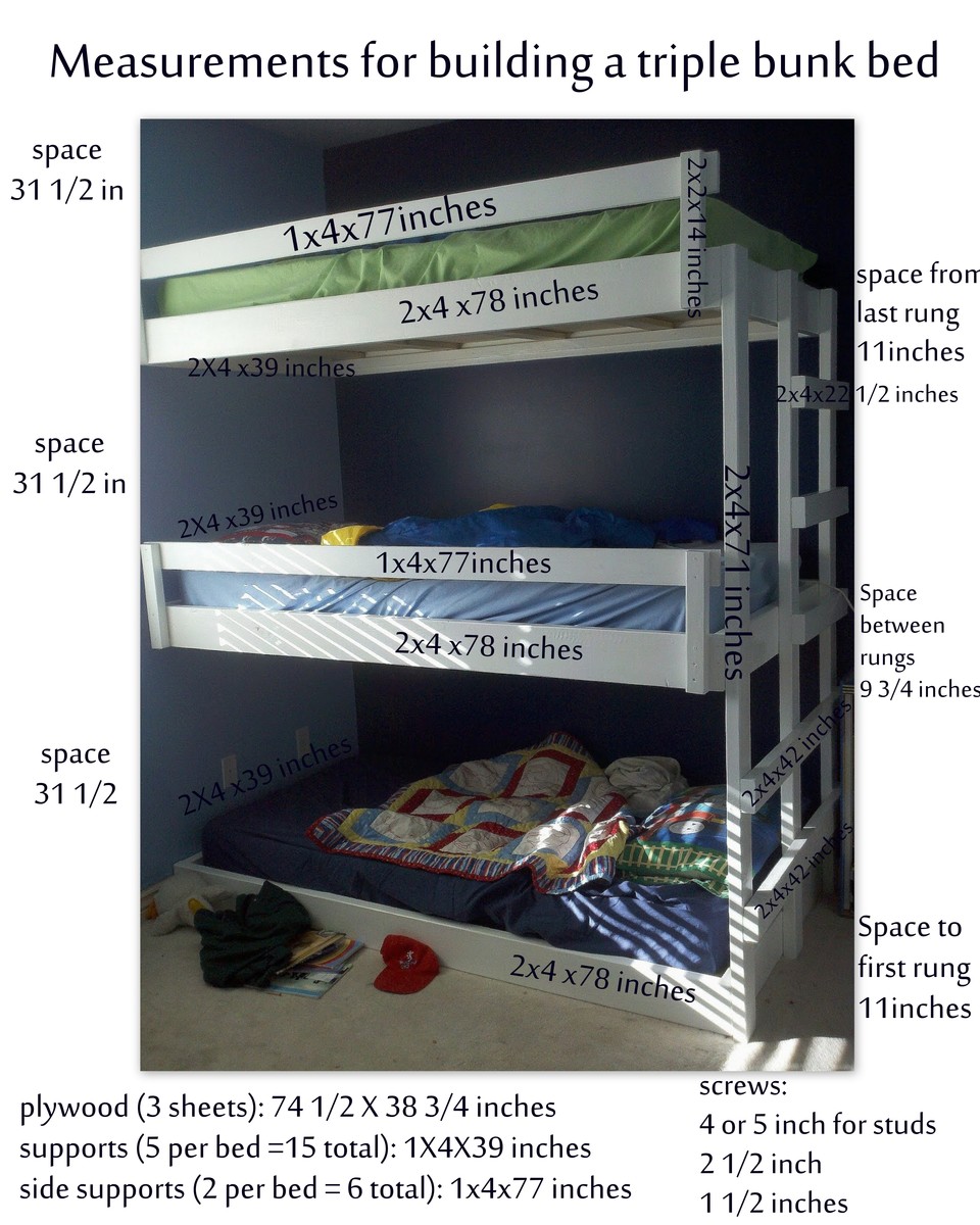 three level bunk bed plans